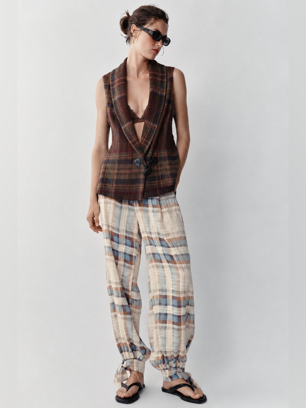 LAUREN RALPH LAUREN | Unisex Multi Gilet Plaid Vest with Shawl Collar